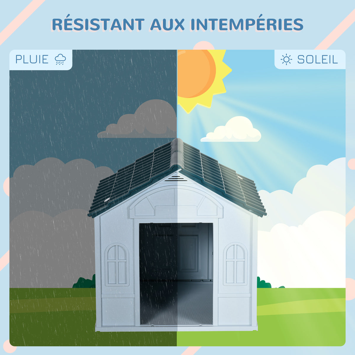 Niche pour chien chenil à l'extérieur en PP blanc pour chiens de petite et moyenne taille - 65 x 75,7 x 63 cm-3