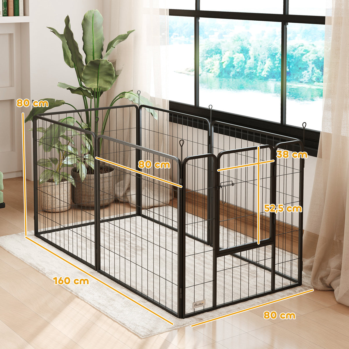 Parc pour chien, enclos chien 6 panneaux modulable et pliable, portable en acier avec porte 80 x 80 gris-2
