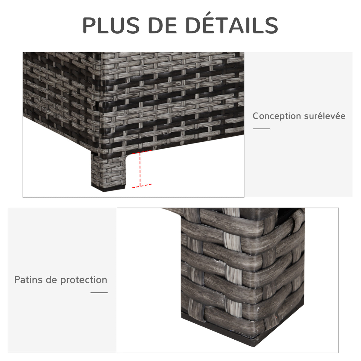 Table Basse de Jardin Plateau Verre trempé 5 mm rotin tressé 85 x 50 x 39cm Max. 70 kg gris-3