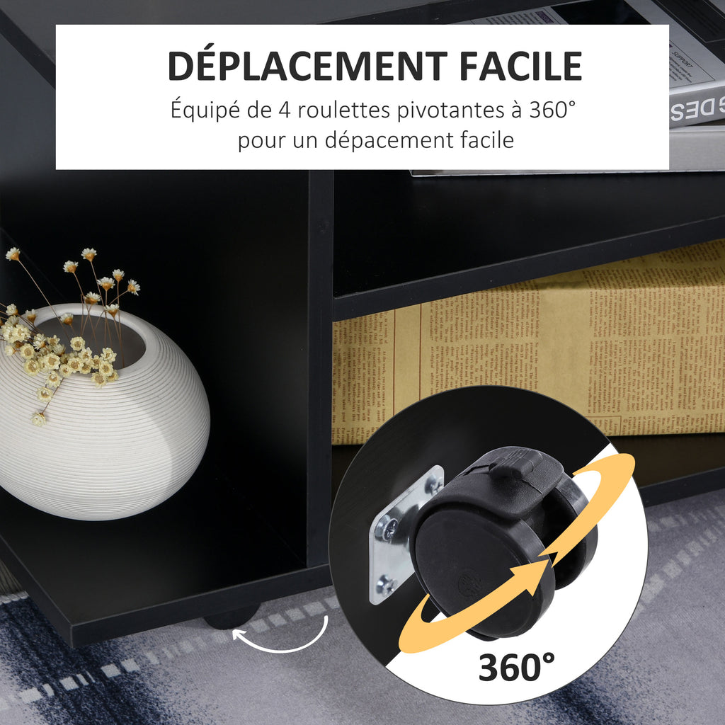 Meuble TV avec Roulettes 80 cm, Meuble Télé pour Téléviseur jusqu'à 42 Pouces avec Étagères Ouvertes, Style Moderne, Banc TV pour Salon, Chambre, Noir-4