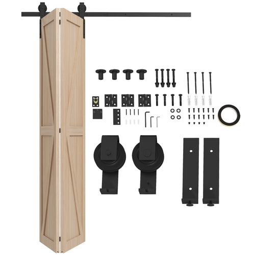 152,5 CM Quincaillerie de porte coulissante pliante kit de rails de porte de grange coulissante en acier pour 2 portes-0