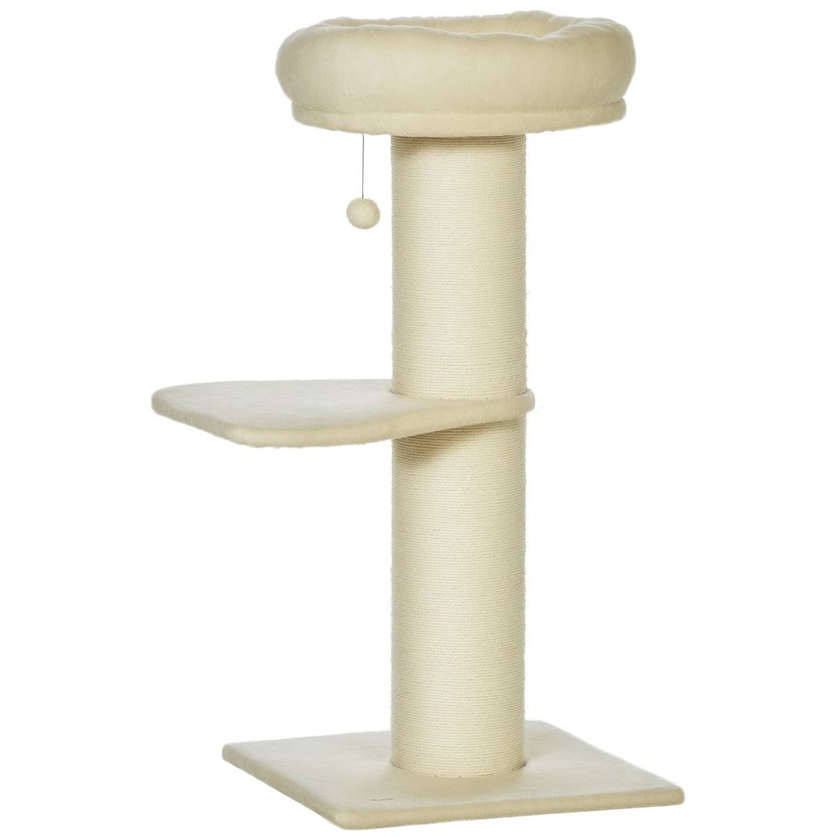 Arbre à chat griffoir sisal naturel 2 plateforme panier observation jeu boule suspendue peluche beige-0