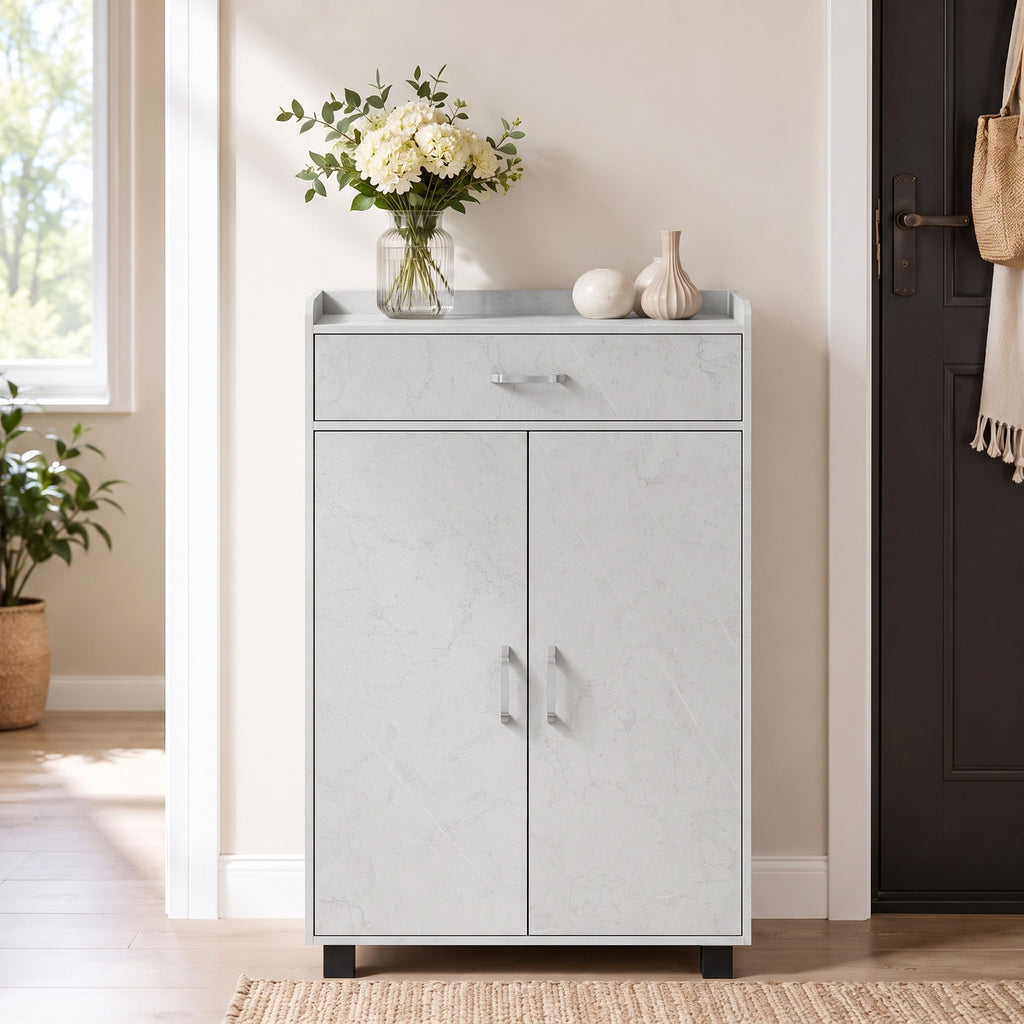 Meuble à Chaussures, Armoire à Chaussures avec 2 Portes, Tiroir, 5 Compartiments et Étagères Réglables, Gris-7