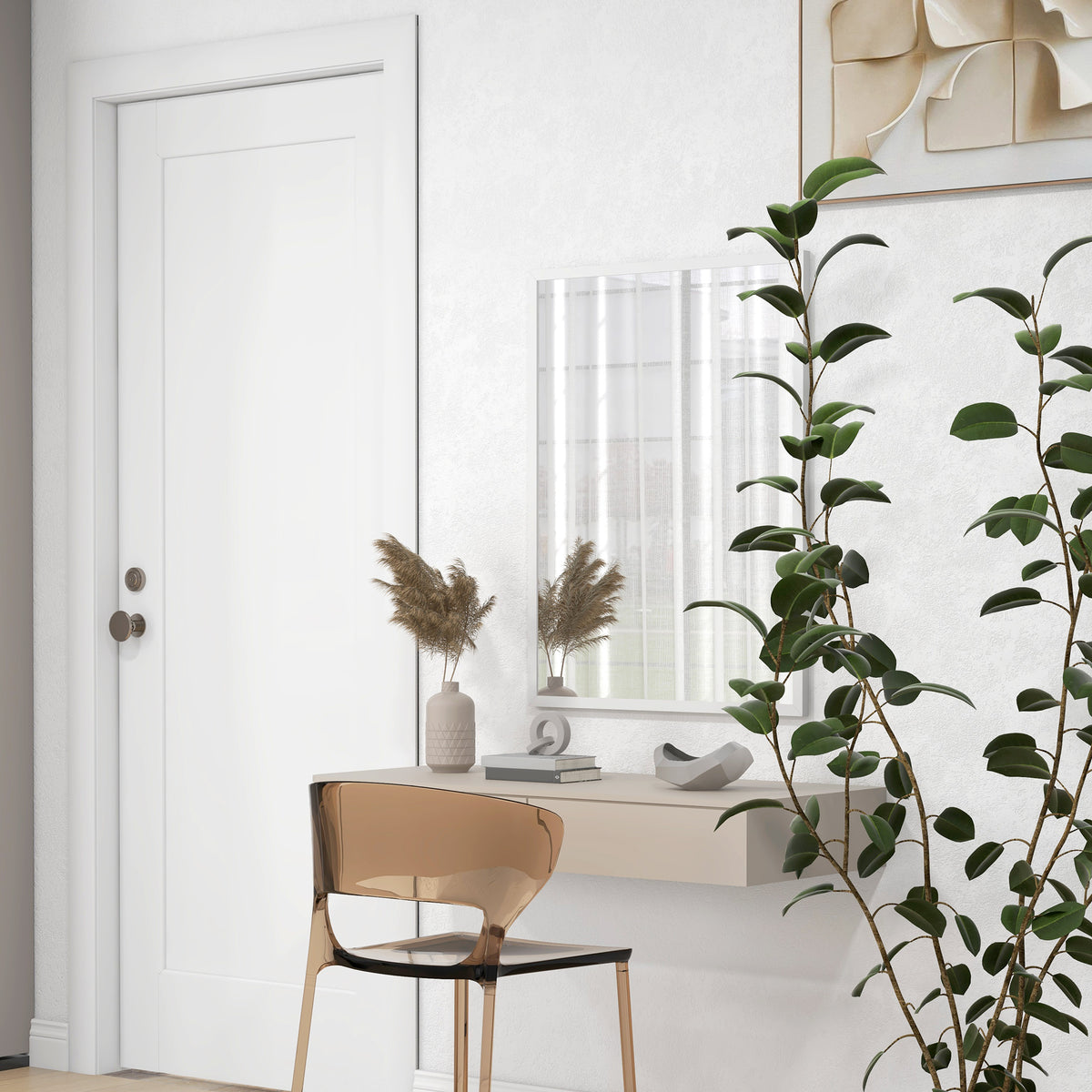 Miroir mural rectangulaire 60 x 80 cm, cadre en MDF, idéal pour la salle de bain, salon ou chambre, blanc-8