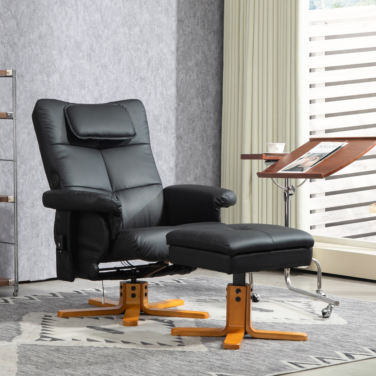 Fauteuil massant avec repose-pied, dossier inclinable jusqu'à 135°, coffre de rangement, télécommande-9