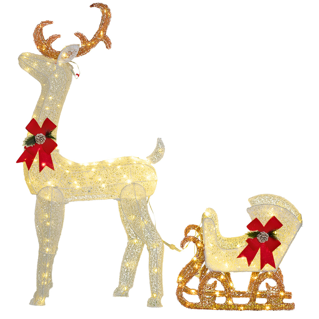 Renne et traîneau lumineux de Noël avec 170 LED blanc chaud, décoration de Noël pour intérieur et extérieur, 50x29x42cm-0
