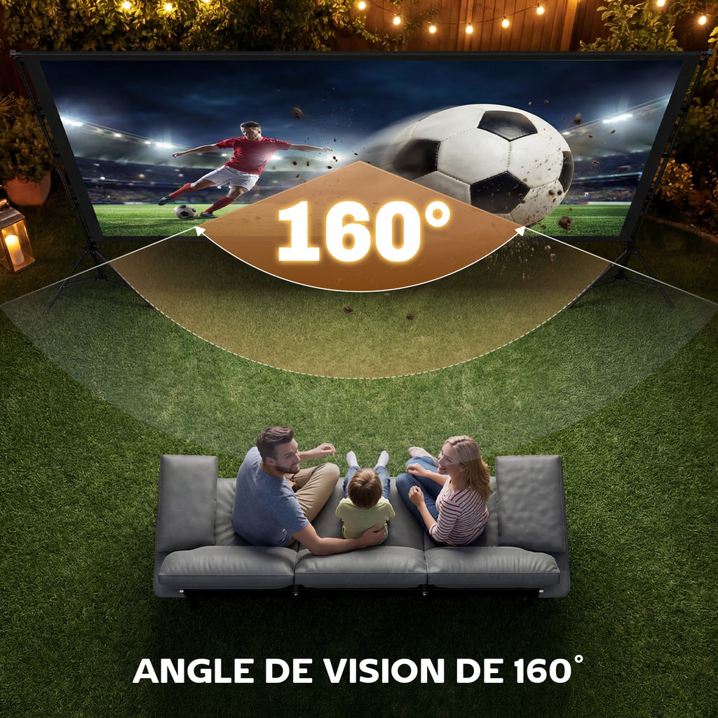Écran de projection avec trépieds 120 pouces 16:9 HD 4K/8K, écran videoprojecteur portable, 309x62x217cm, blanc et noir-5