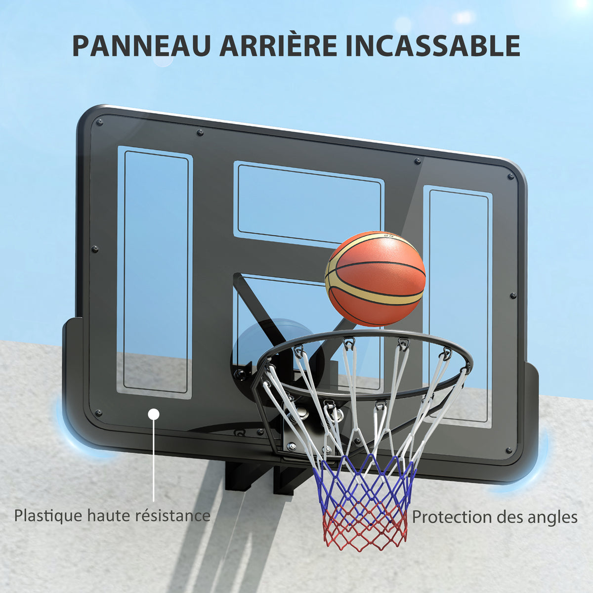 Panier de basket mural panier basket avec panneau incassable cerceau en acier et filet indéchirable 110L x 75H cm noir-4