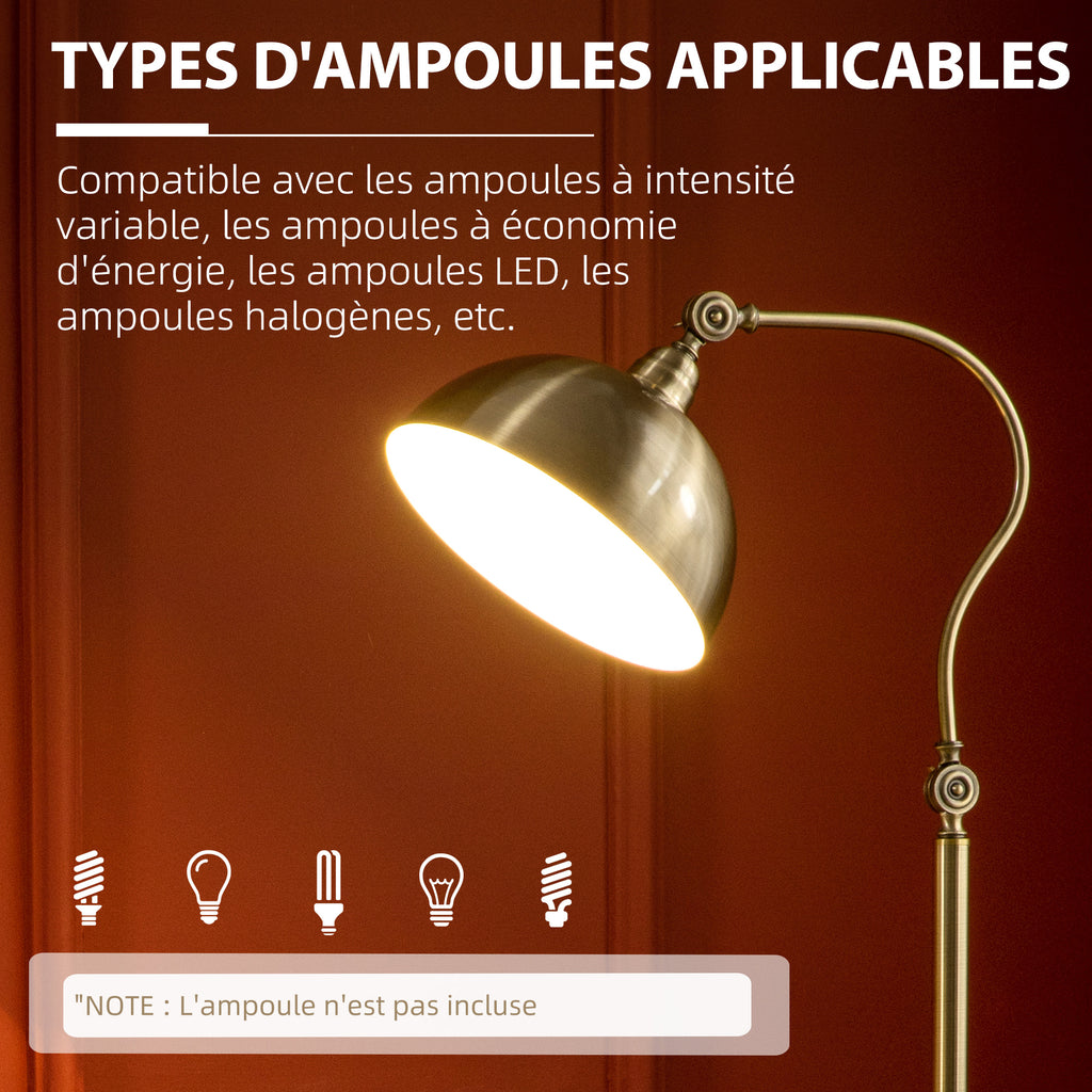 Lampadaire sur pied salon, lampe salon rétro avec abat-jour réglable, interrupteur à pied 42 x 25,5 x 152 cm ton laiton-6