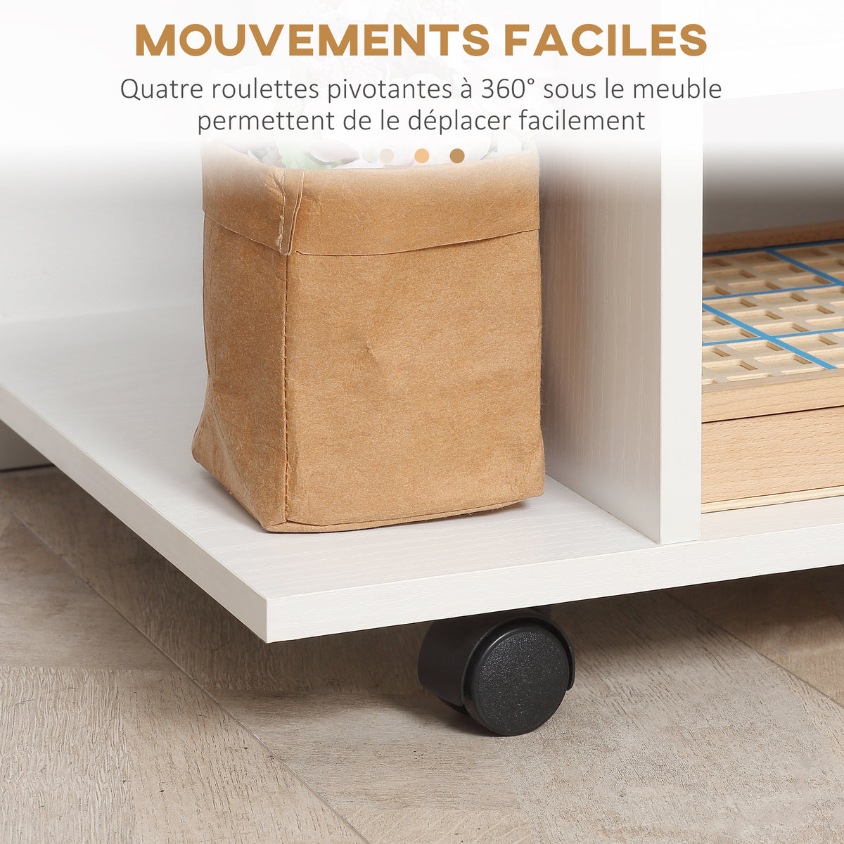 Meuble TV avec Roulettes 80 cm, Meuble Télé pour Téléviseur jusqu'à 42 Pouces avec Étagères Ouvertes, Style Moderne, Banc TV pour Salon, Chambre, Blanc-5
