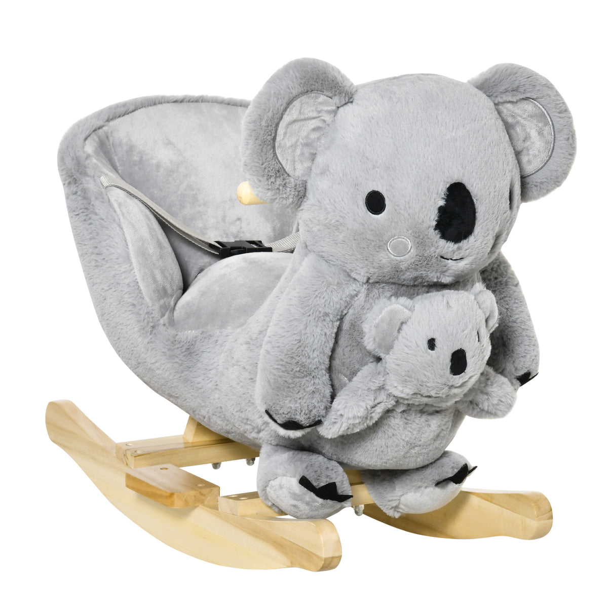 Jouet à Bascule Koala avec marionnette - Effet sonore Rugissement - Fauteuil intégré, Ceinture de sécurité - pour 18-36 mois - Bois peuplier Peluche Courte Polyester Gris-0