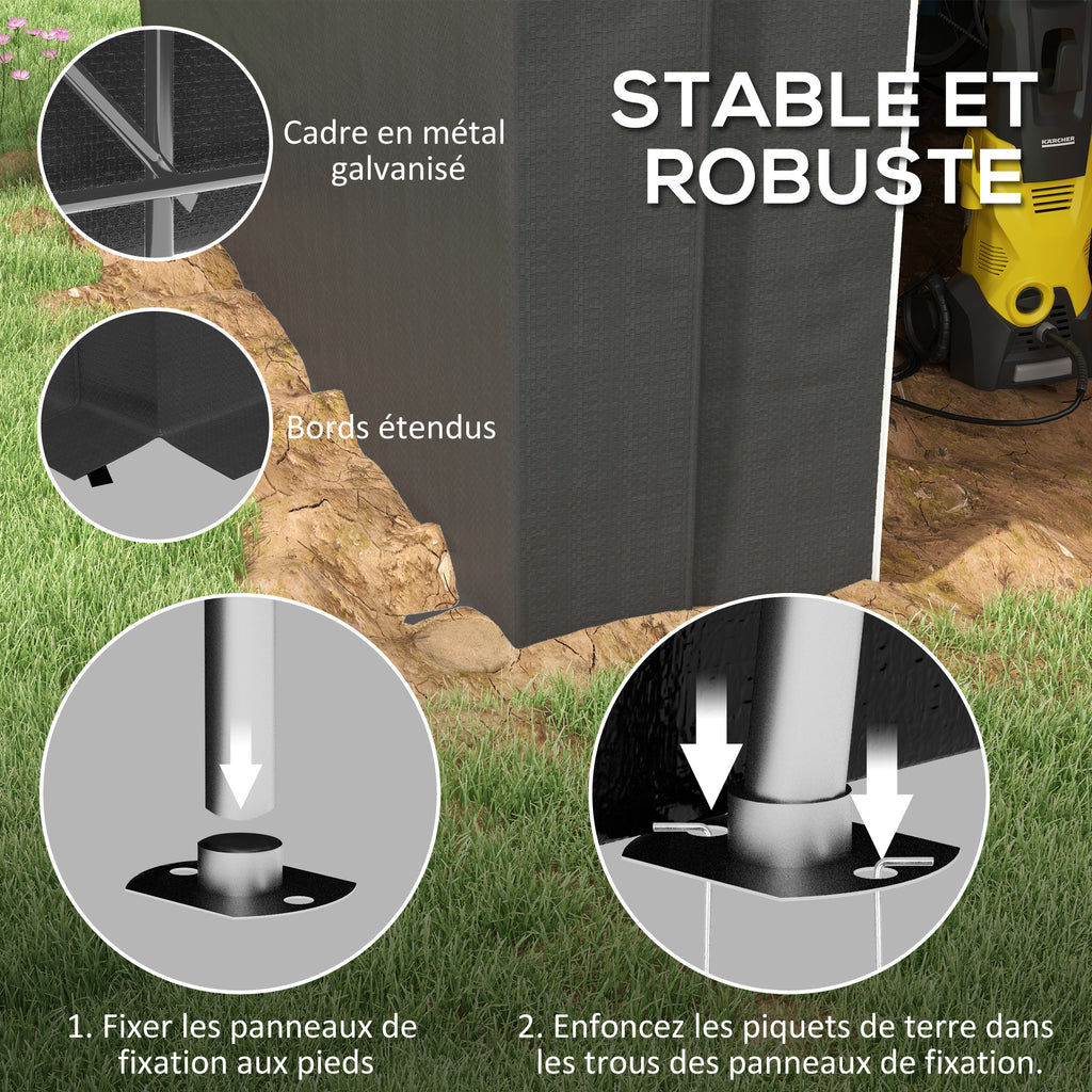 Abri de jardin tente de rangement extérieur abri de vélo garage pour vélo bâche en PE métal 2,4 x 1,8 x 1,9 m gris foncé-4