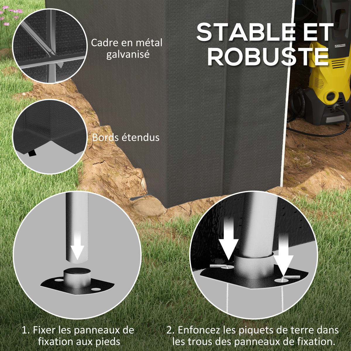 Abri de jardin tente de rangement extérieur abri de vélo garage pour vélo bâche en PE métal 2,4 x 1,8 x 1,9 m gris foncé-4