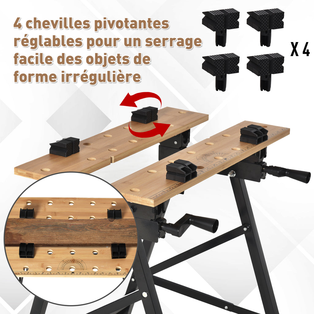 Établi pliant établi de serrage avec 4 serre-joints table de travail, charge 150 kg, 63,5x60,5x78cm, noir-6