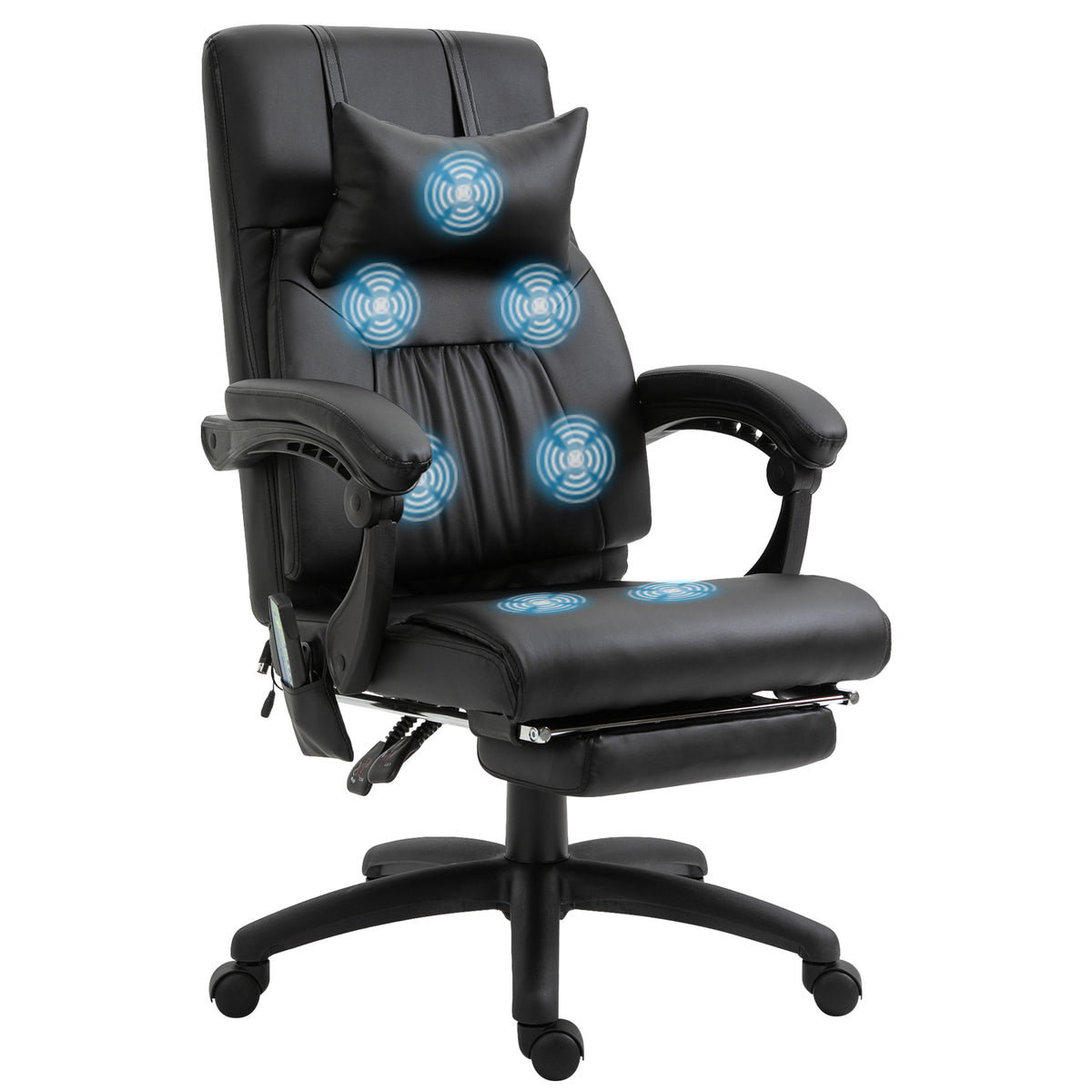 Fauteuil de bureau manager massant repose-pied + tétière intégrés dossier inclinable hauteur réglable 68 x 79 x 104-112 cm noir-0