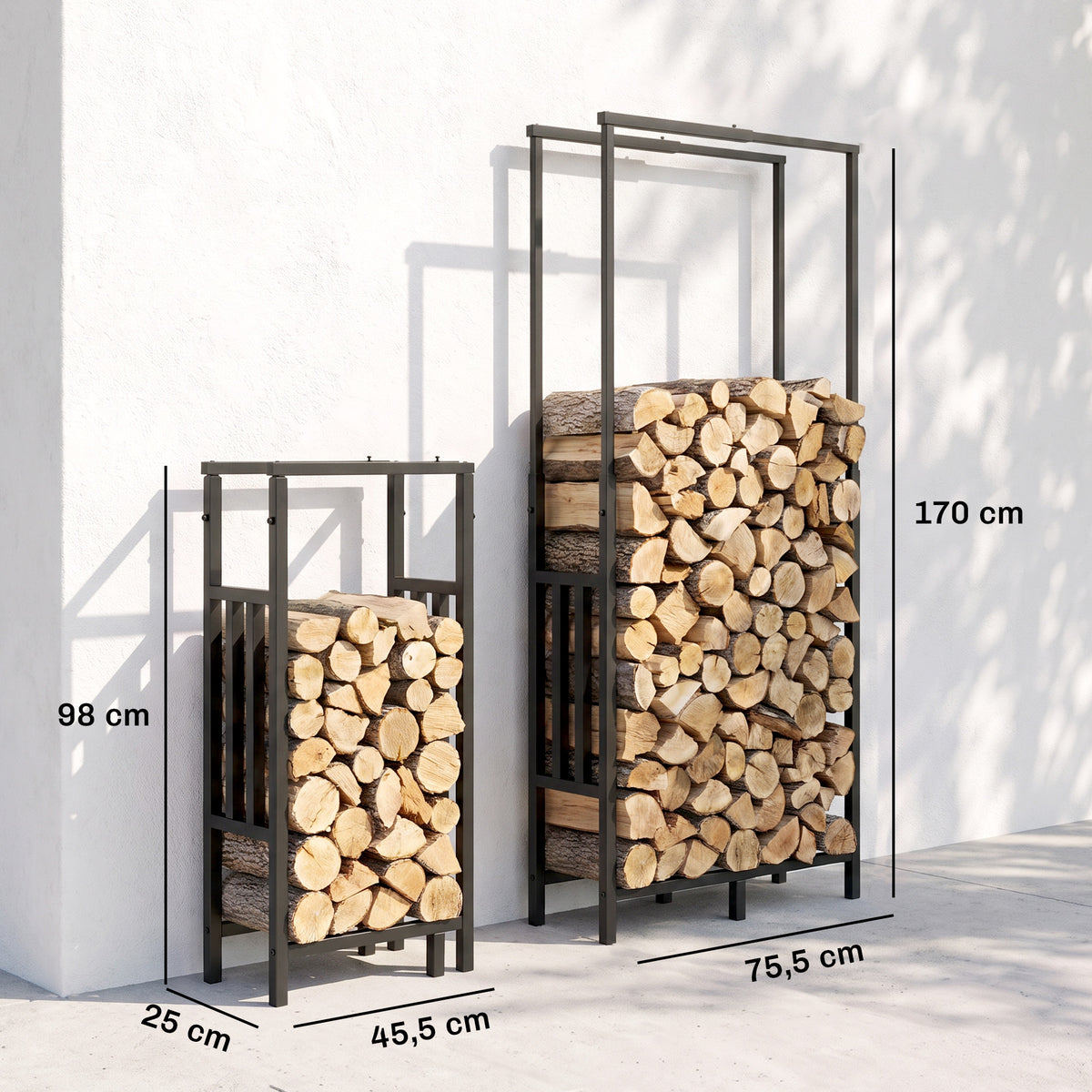 Range Bûches en Acier, Largeur & Hauteur Réglables, Étagère pour Bois de Cheminée, Charge 100 kg, 75,5x25x170cm, Noir-2