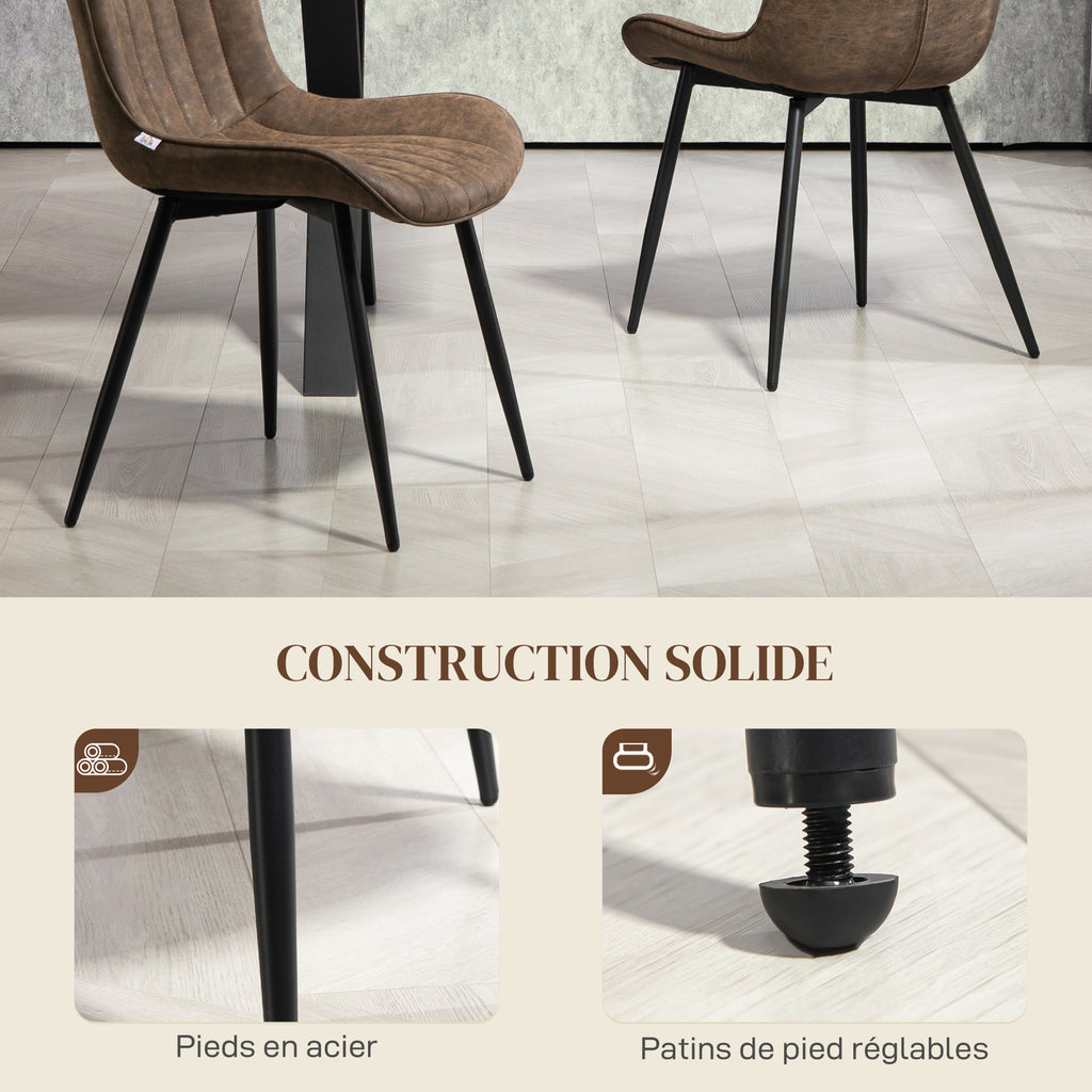 Lot de 2 chaises de salle à manger design moderne et capitonné pour salon, salle à manger, chambre à coucher, marron-5