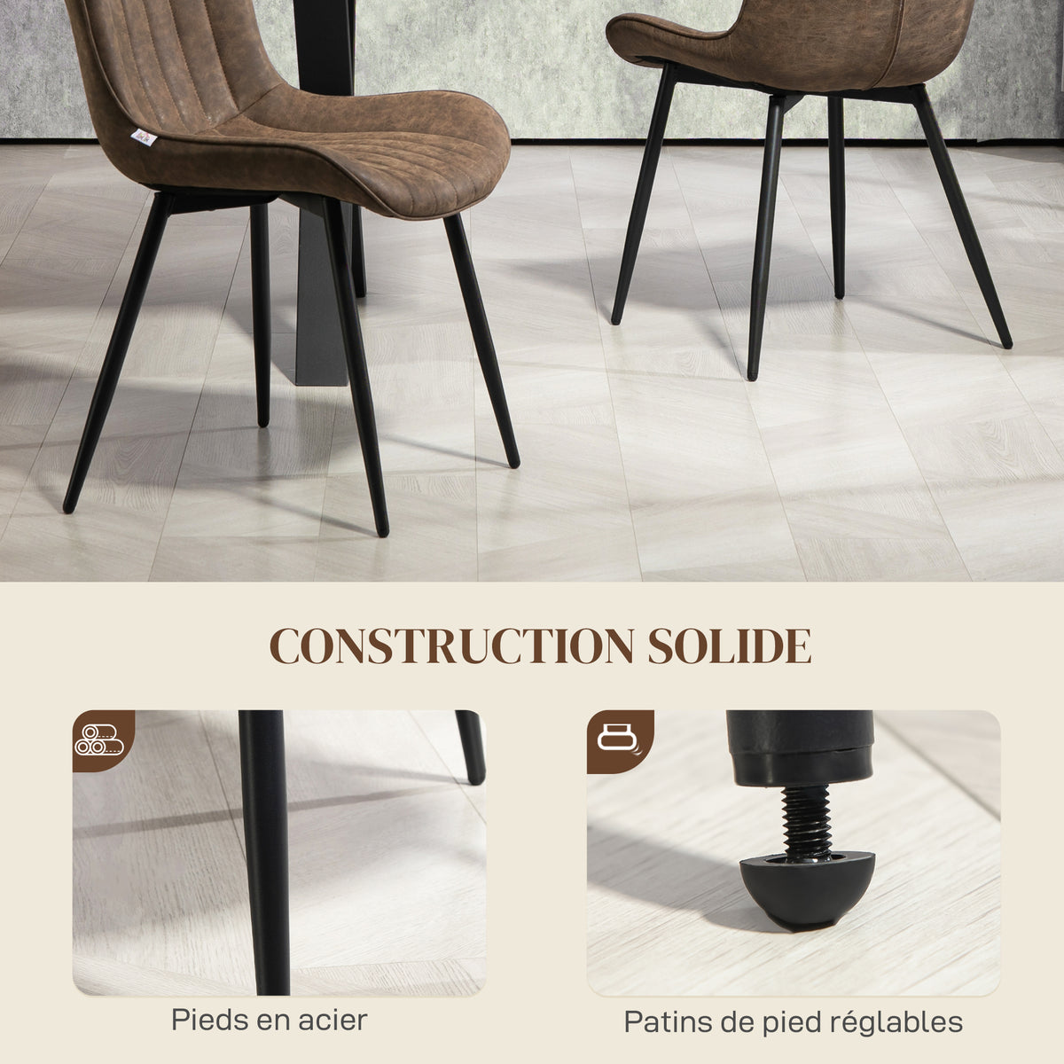 Lot de 2 chaises de salle à manger design moderne et capitonné pour salon, salle à manger, chambre à coucher, marron-5