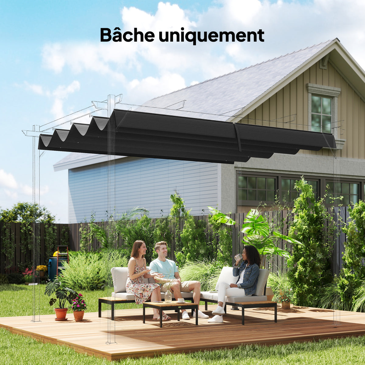 Toile de toit de rechange pour pergola toile de remplacement protection solaire Anti-UV 30+ pour pergola de 3 x 2 m-1