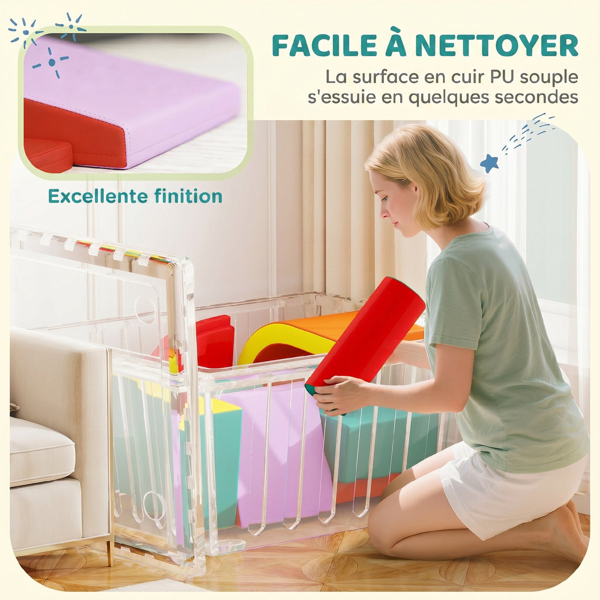Parcours motricité bébé 10PCS, module motricité bébé en mousse EPE avec housse en revêtement PU, multicolore-5