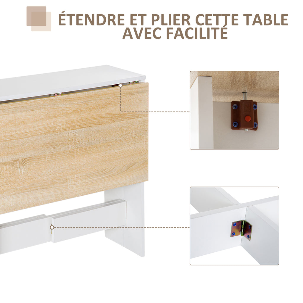 Table de cuisine pliable 103L x 76l x 74H cm en bois bicolore chêne blanc-3