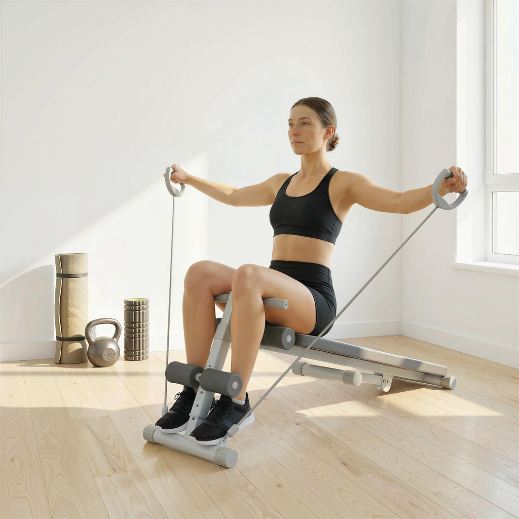 Banc de Musculation Multifonction, Banc Plat Réglable avec Siège à 3 Niveaux, 141 x 52 x 54-71 cm, Bleu et Blanc-9