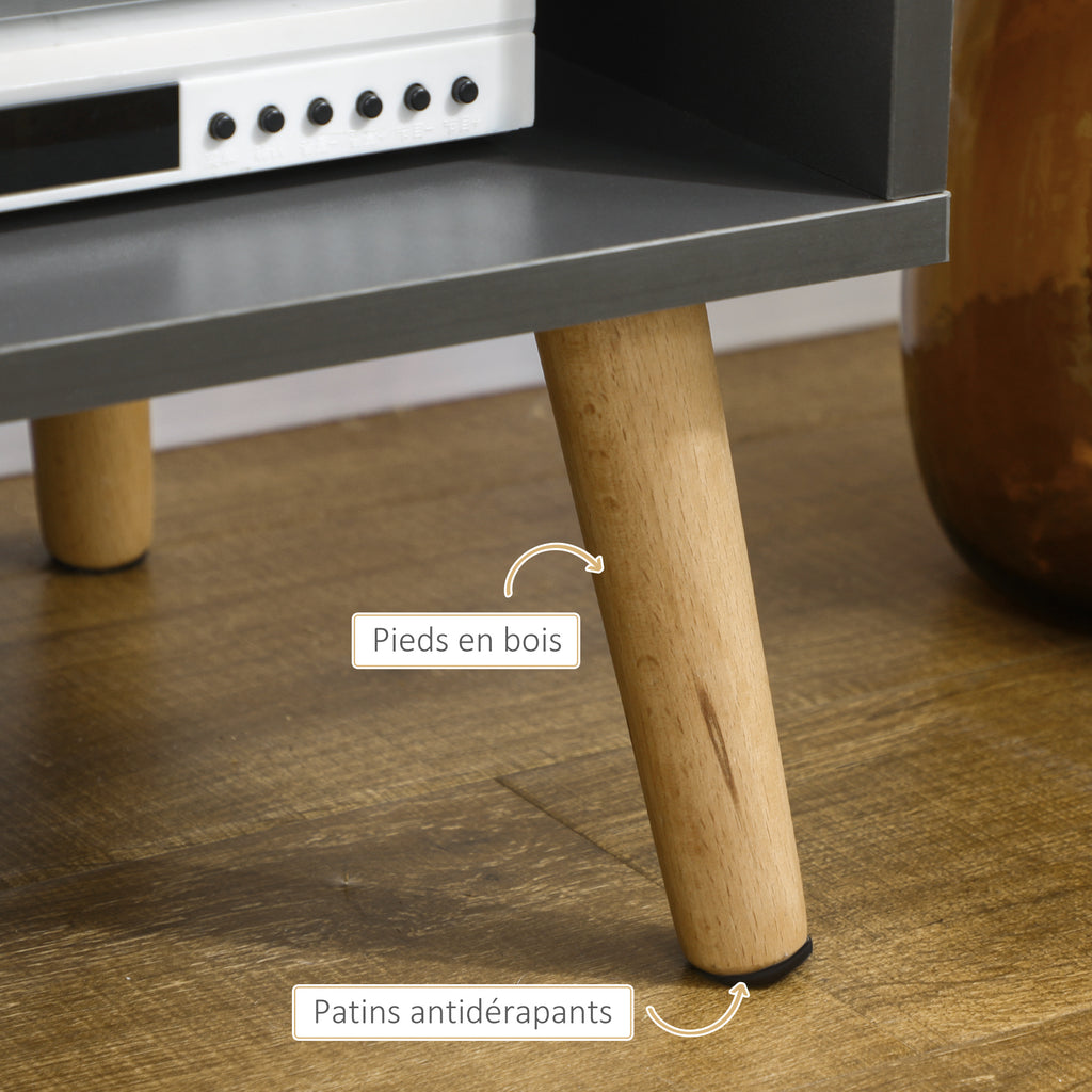 Meuble TV pour télévision jusqu'à 55 pouces scandinave 2 portes 2 niches avec passe-câbles 150 x 35 x 45 cm gris foncé-5