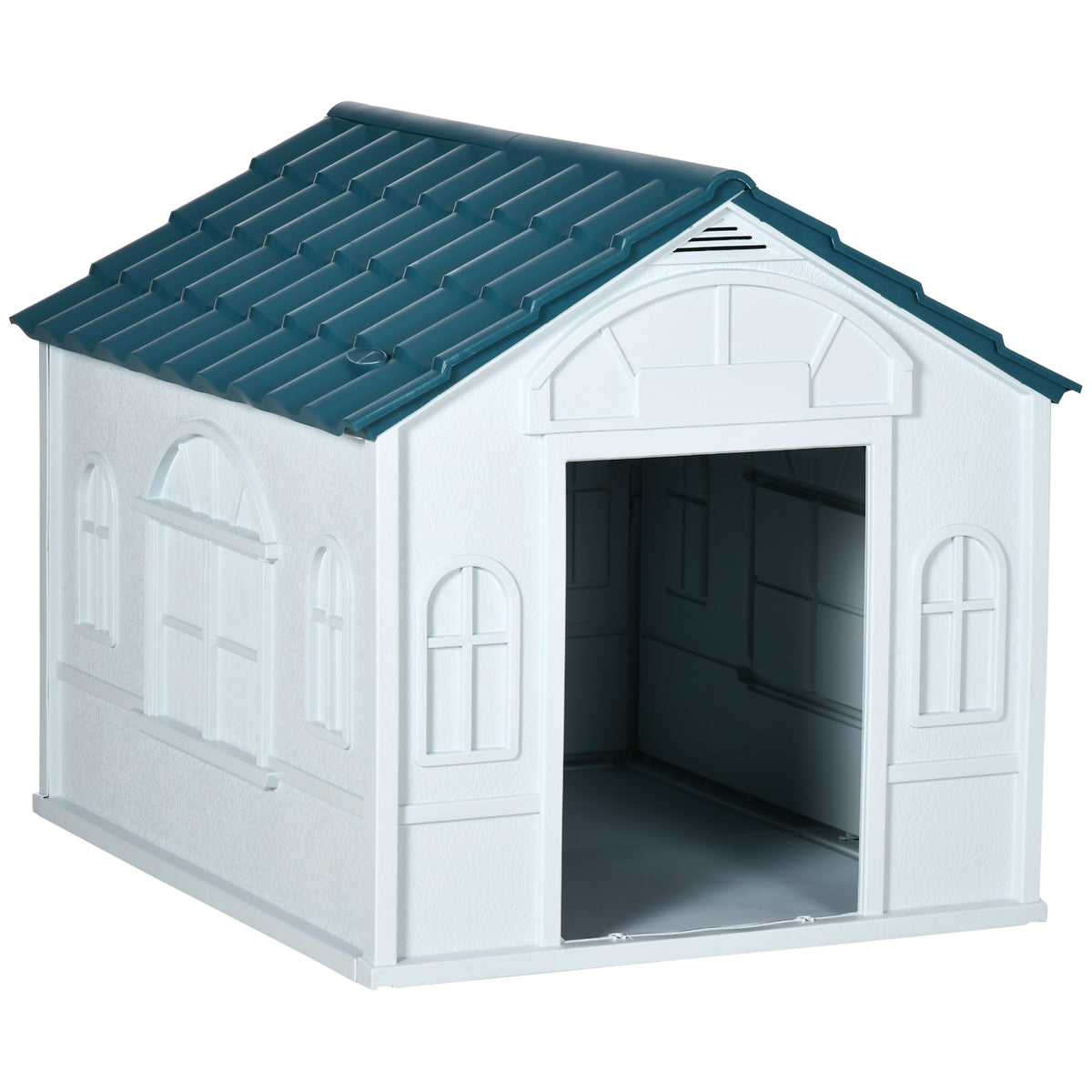 Niche pour Chien Extérieur avec Toit en Pente et Porte Avant Ouverte, pour Chiens Moyens et Grands, 84,2x98,2x82cm, Bleu-0