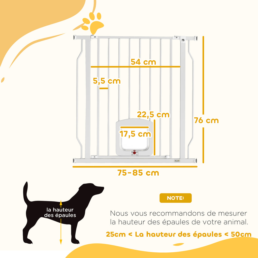 Barrière de sécurité chien extensible 75-85 cm, barrière d'escalier double verrouillage, hauteur 76 cm, blanc-2