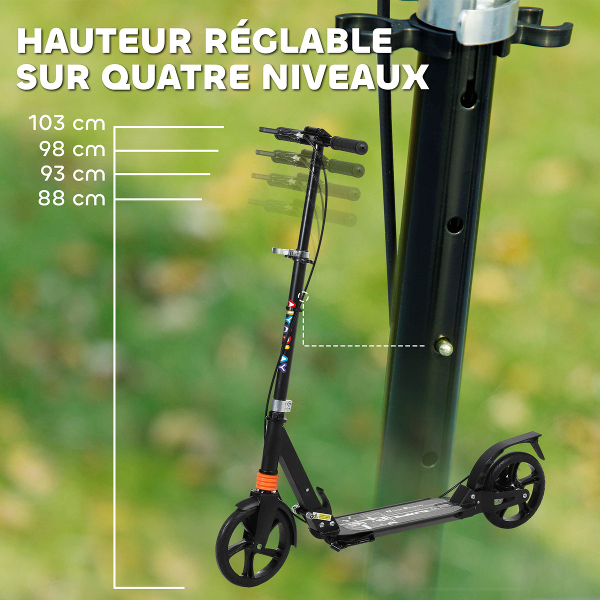 Trottinette enfants, trottinette pliable à 2 roues, guidon à 4 réglages en hauteur, 94 x 36 x 88-103 cm, noir-3