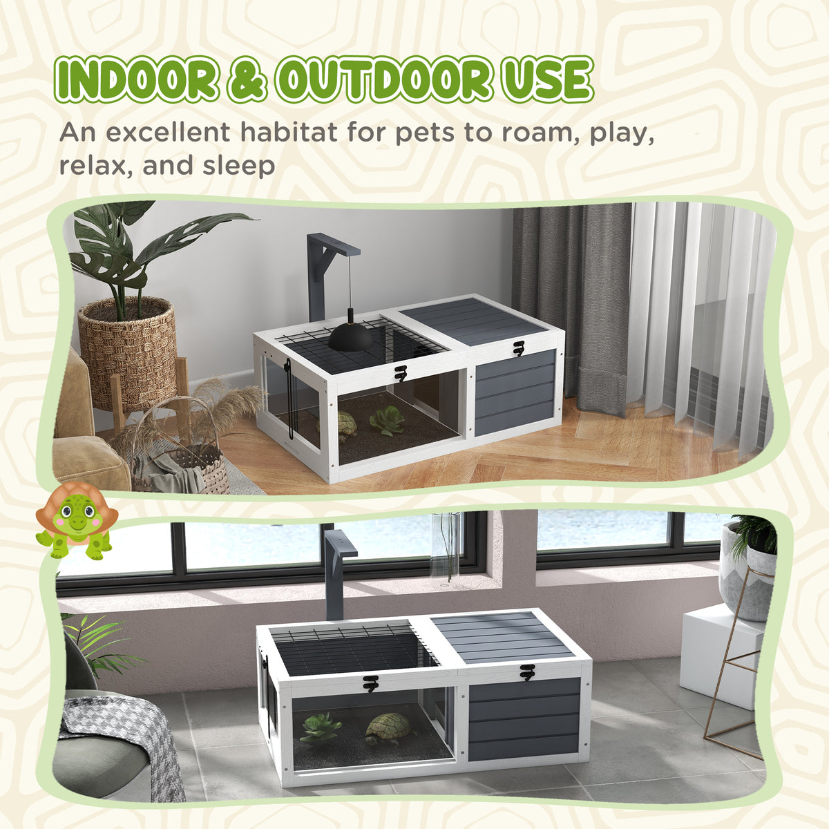 Maison enclos cage pour petit animal tortue avec 2 espaces support de lampe 81 x 48 x 31,5 cm gris-7
