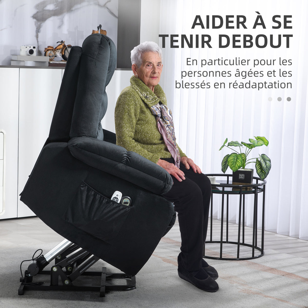 Fauteuil releveur électrique fauteuil de relaxation inclinable 8 points de massage vibrants 85 x 94 x 107 cm noir-3
