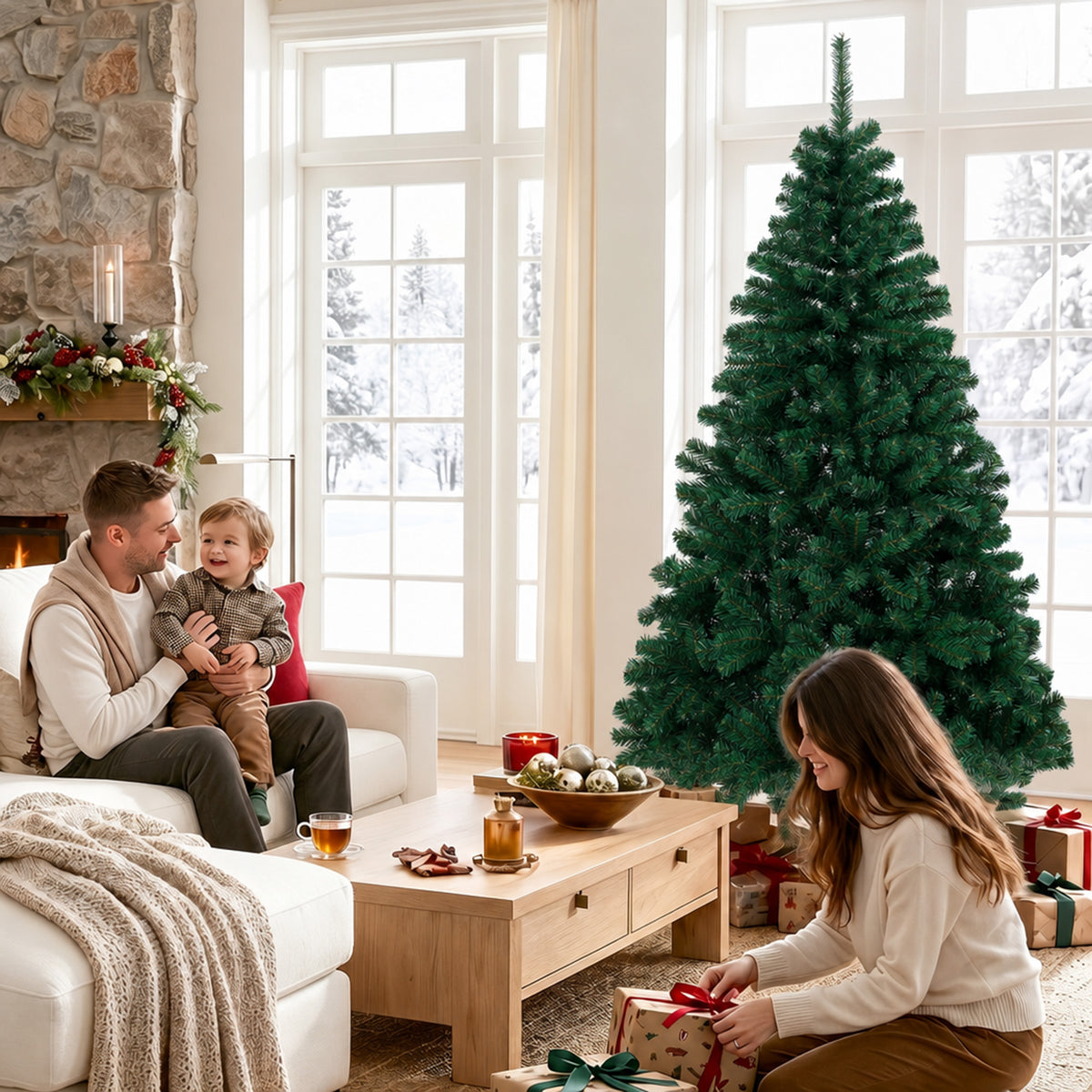 Sapin de Noël Artificiel 180 cm, Arbre de Noël avec 700 Pointes de Branches Articulées, Support Pliable en Acier, Vert-9