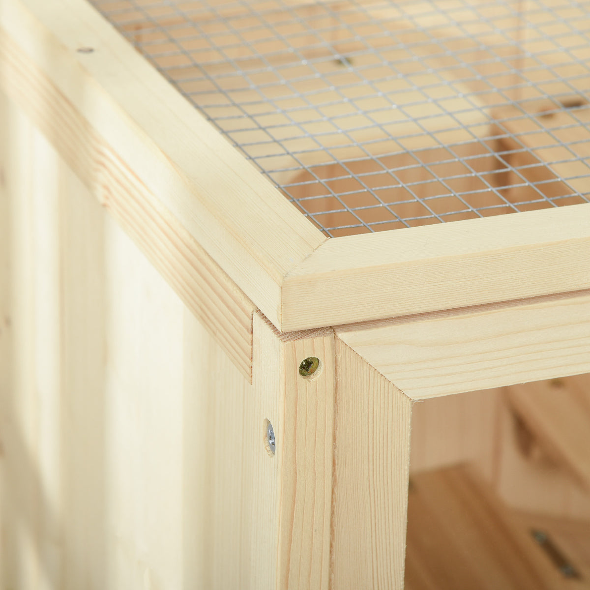 Cage Hamster en Bois à 3 Niveaux avec Plateformes, Échelles, Étagère, Fenêtre, Toit Ouvrable, 60x40x80cm, Naturel-7