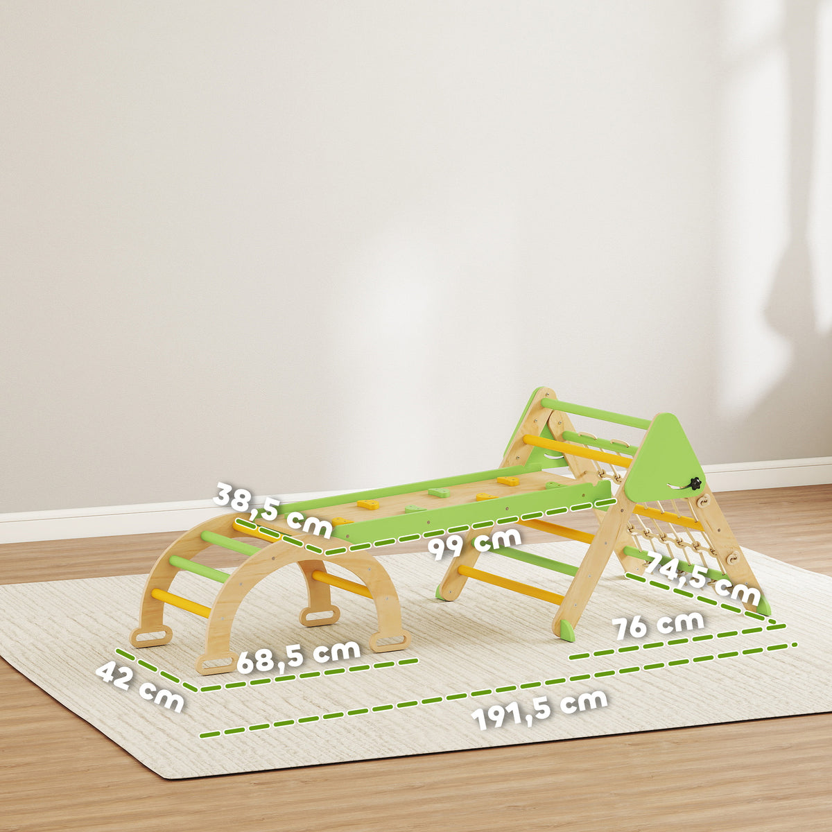 Triangle d'escalade enfants 8 en 1 avec rampe double face, arc d'escalade en bois avec toboggan & échelle, vert-2