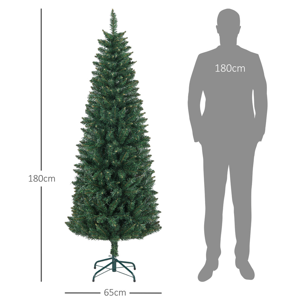 Sapin de Noël Artificiel 180 cm Arbre de Noël Slim avec support en acier pliable, 479 branches épines Vert-2