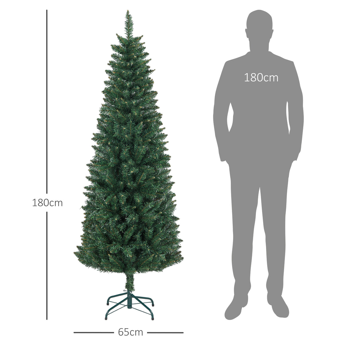 Sapin de Noël Artificiel 180 cm Arbre de Noël Slim avec support en acier pliable, 479 branches épines Vert-2
