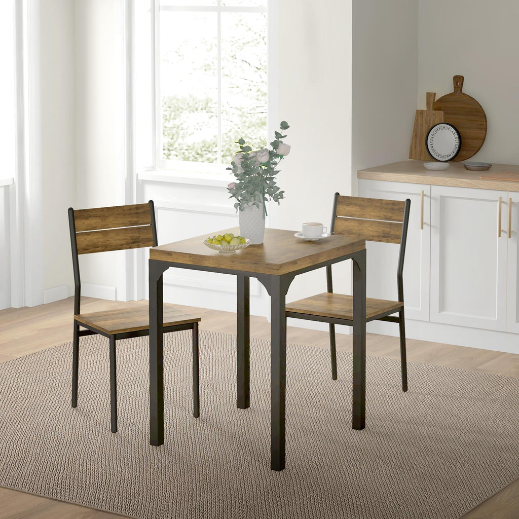 Ensemble table à manger avec 2 chaises encastrables, pour cuisine salon maison, rustique-9