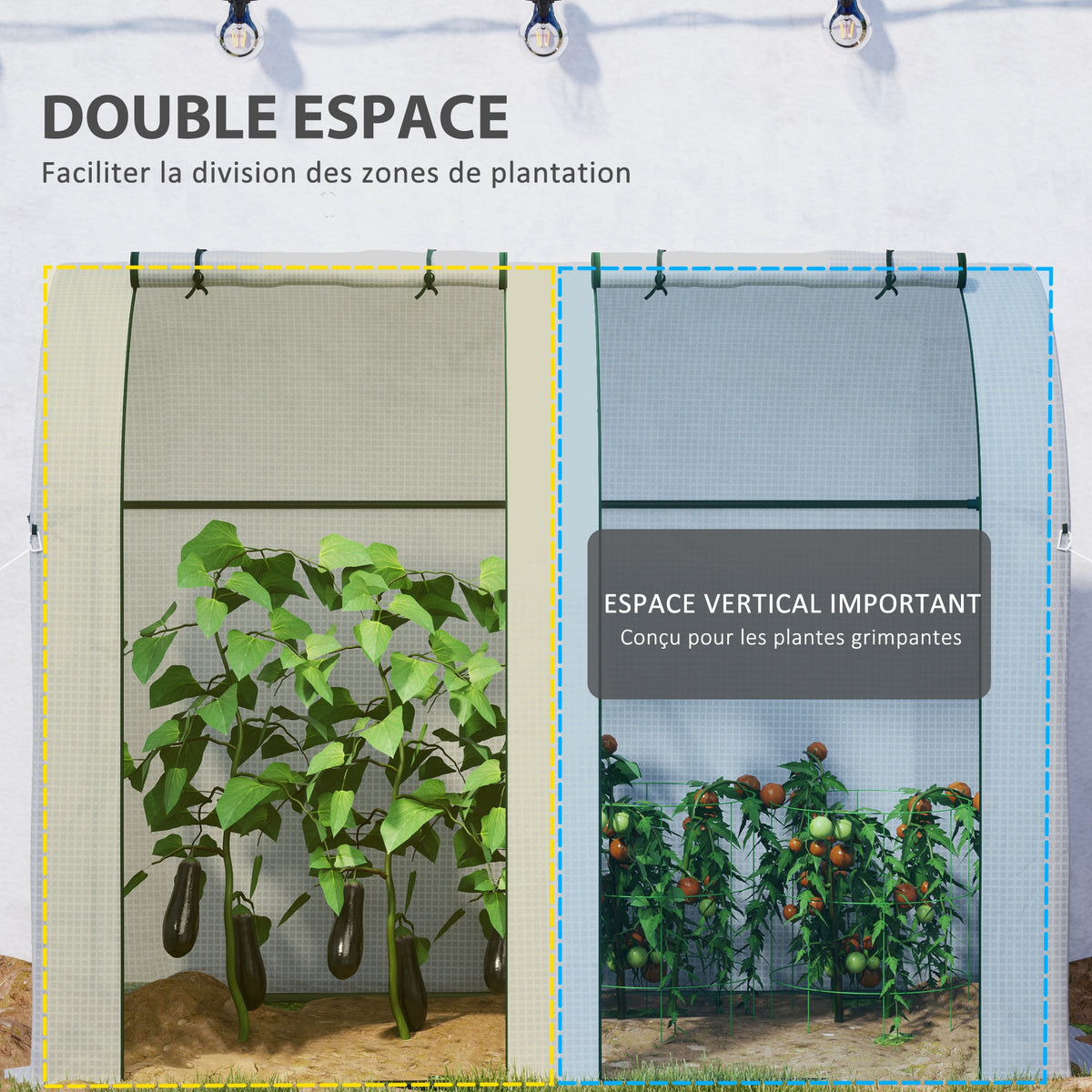 Serre de jardin 1,8 m² serre à tomates 2 portes zippées déroulantes 4 fenêtres enroulables acier PE 135 g/m² blanc-3