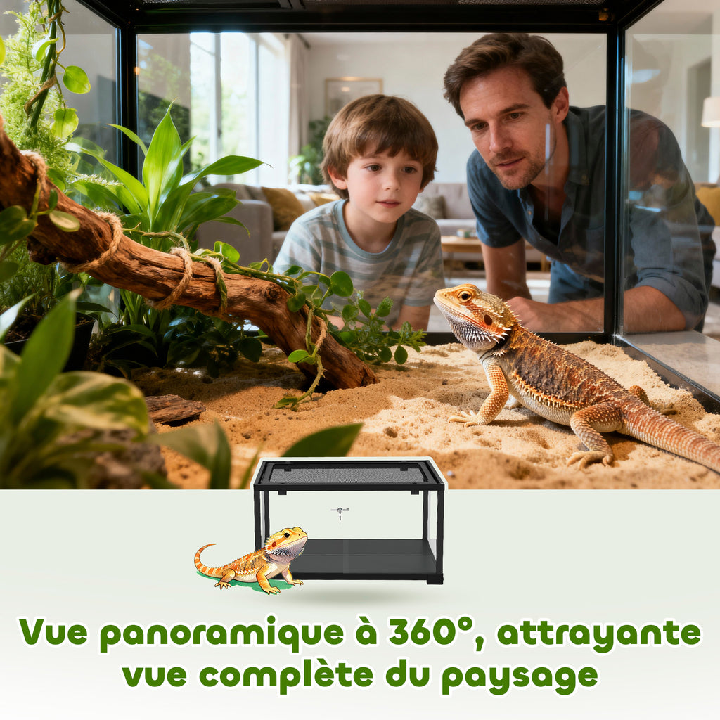 Terrarium en verre pour reptile enclos pour hamster 86 L ventilation supérieure porte coulissante 50,8x30,5x35,6cm noir-7