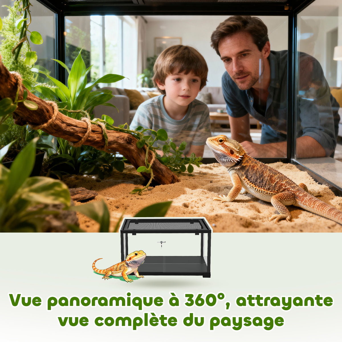 Terrarium en verre pour reptile enclos pour hamster 86 L ventilation supérieure porte coulissante 50,8x30,5x35,6cm noir-7