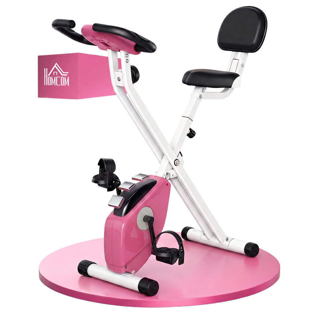Vélo d'Appartement Pliable Magnétique Cardio-training - Sport Maison avec 8 Niveaux de Résistance et Roulettes - Silencieux Home Trainer avec Capteur de Pouls pour Fitness Homme et Femme, Rose-0