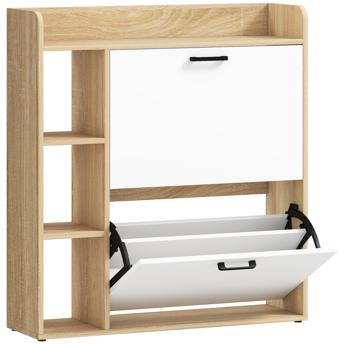 Meuble à chaussures 15 paires, armoire à chaussures moderne avec 2 tiroirs rabattables, 83x24x90,5cm, effet bois naturel-0