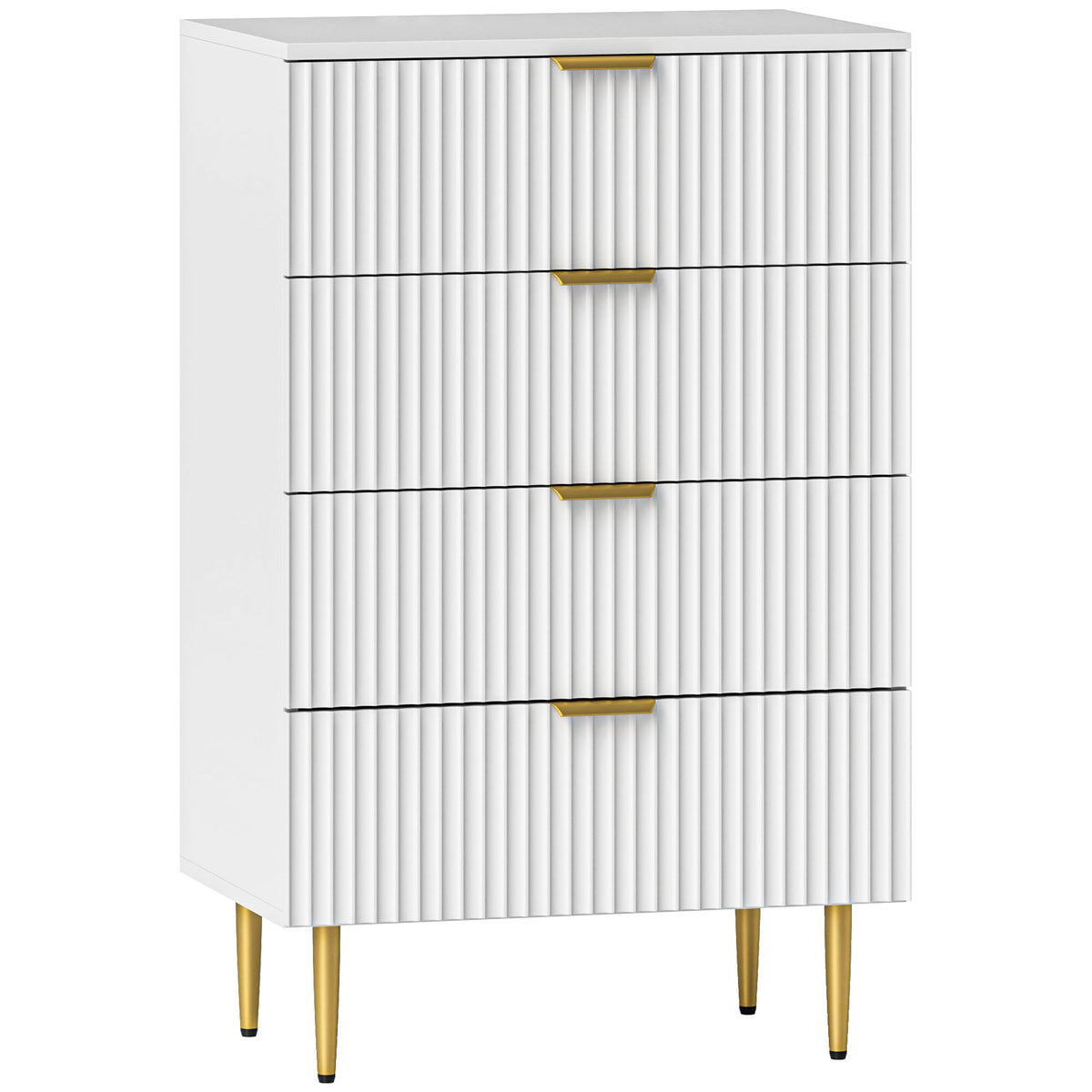 Commode 4 tiroirs commode chambre meuble de rangement moderne avec poignées et pieds dorés, dim. 60 x 40 x 96 cm, blanc-0