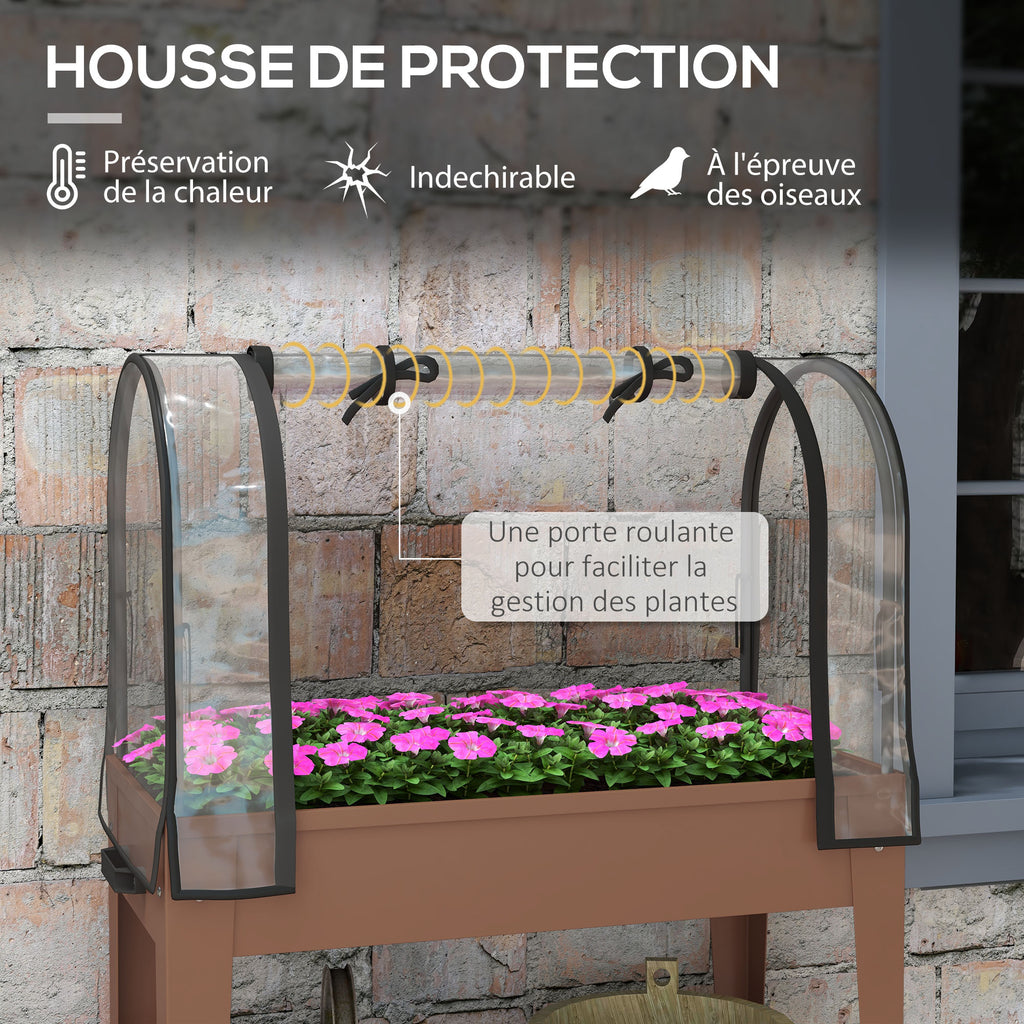 Jardinière surélevée avec bâche transparente, 2 roulettes et 1 étagère inférieure, dim. 80L x 40l x 120H cm-3
