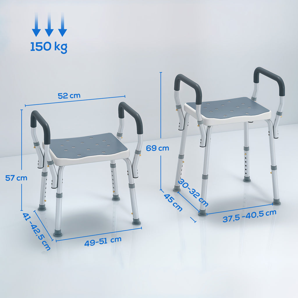 Tabouret de douche pour personnes âgées et handicapées avec accoudoirs, hauteur réglable, patins antidérapants, bleu-2