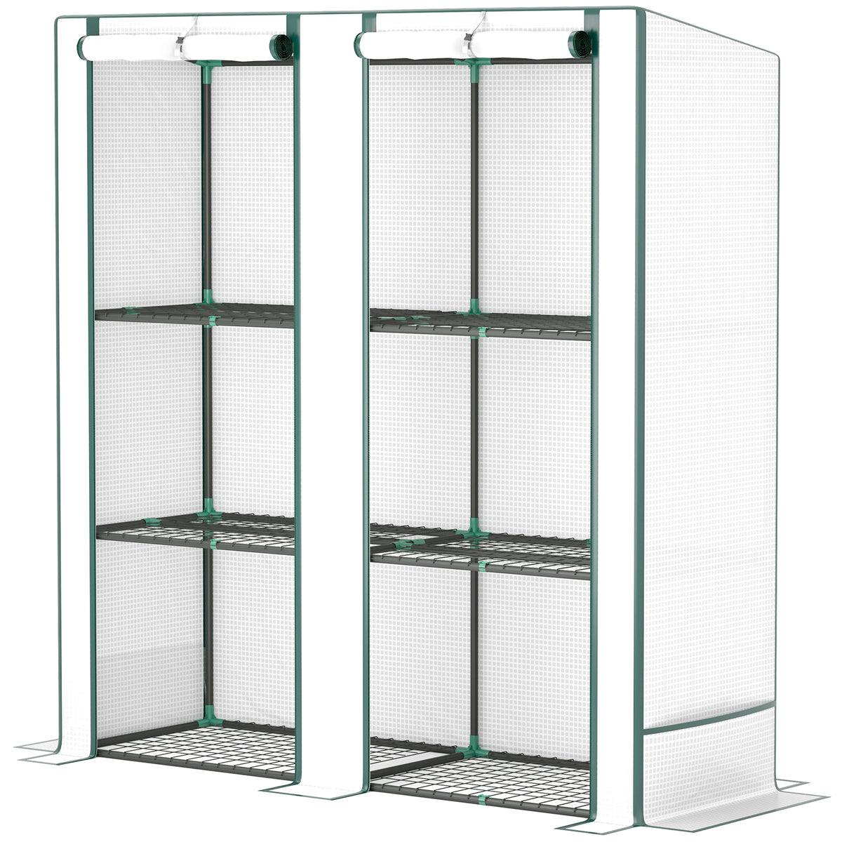 Serre de jardin avec étagères métalliques à 3 niveaux serre de balcon couverture PE toit incliné 144 x 48 x 152 cm blanc-0