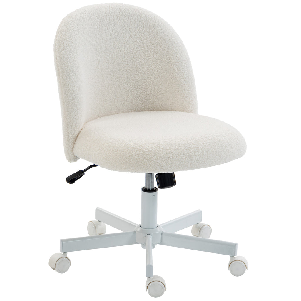 Chaise de Bureau Ergonomique, Fauteuil de Bureau Inclinable en Tissu Bouclette Sans Accoudoirs, Hauteur Réglable, Crème-0