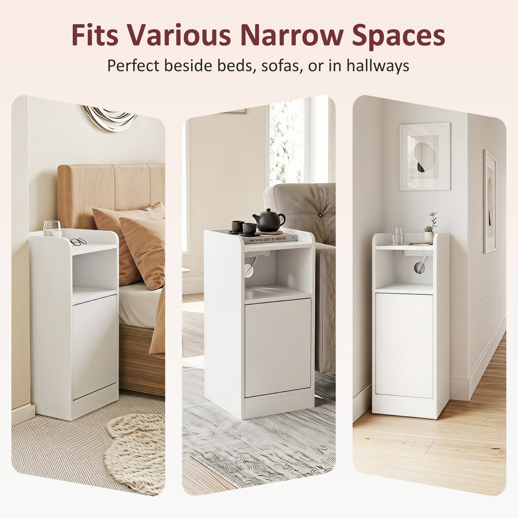 Lot de 2 tables de chevet avec station de charge, tables de nuit avec compartiment ouvert, étagère réglable, blanc-8