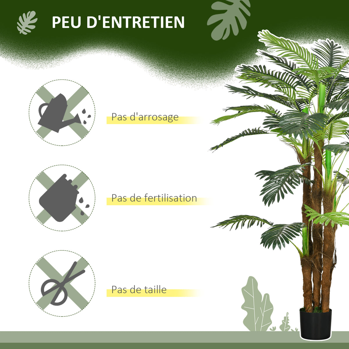 Palmier Artificiel H.1,6 m Arbre Artificiel Tronc Branches Lichen Feuilles Grand réalisme Pot Inclus-5